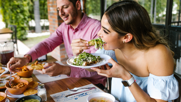 Woman enjoys healthy food.